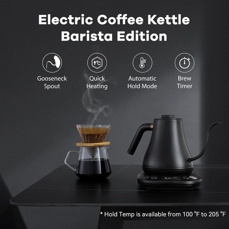 Mecity Electric Kettle Gooseneck Pour Over Kettle ±1℉ Temperature Control Quick Heating Water Boiler for Coffee & Tea & Formula Auto Shut Off Tea Kettle 1200 Watt, 0.8L, Matt Black, Barista Edition - Image 2